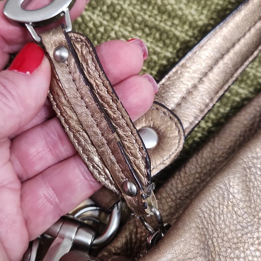 B. Makowsky Metallic Bronze Crossbody Pebbled Leather Bag - Picture 11 of 16